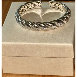 Judith Ripka 925 Sterling Silver & CZ Hinged Cuff Bracelet